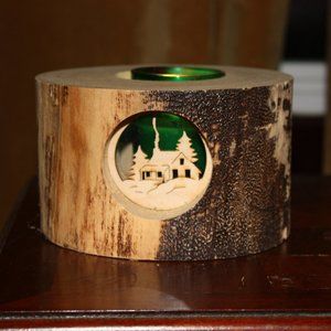 Spinning Aspen Studio Log Candle Holder Rustic